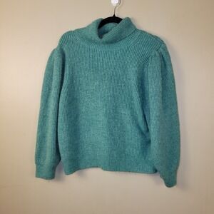 J. Crew Cropped puff-sleeve turtleneck sweater, Green XXL Wool Blend